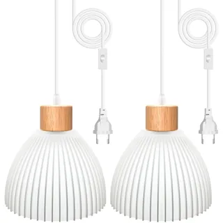 WPQIUZS 3D Gedruckter Hängelampe Kit mit Stecker 2 Stück, Lampenfassung E27 mit 500CM Kabel und 3D Streifen Lampenschirm, Pendelleuchte mit Stecker, Lampenkabel mit Schalter, Moderne Innenstil Licht