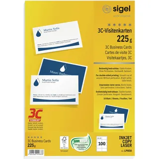 SIGEL Visitenkarten beidseitig bedruckbar 225 g 100 Stk 85x55 mm | LP850, hochweiß, 10 Blatt mit glattem Rundumschnitt aus nachhaltigem Papier