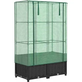 Hochbeet mit Gewächshaus-Aufsatz Rattan-Optik Schwarz 80 x 138 x 40 cm