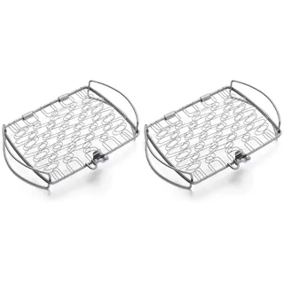 Weber Fisch & Gemüsehalter/Korb - Klein (28 x 20cm), aus Edelstahl, Ideal zum BBQ/Grillen von empfindlichen Grillgut, einfaches Wenden auf dem Grill, spühlmaschinenfest - Silber (6470) (Packung mit 2)