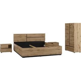 OTTO home Schlafzimmer-Set "Cross, moderne, grifflose Optik, FSC-zertifiziert" Bett 180x200cm, 2 Nachtkommoden, Schrank 2-oder 4-türig, 4 Stk. tlg. Komplettschlafzimmer-Set, wotan eiche