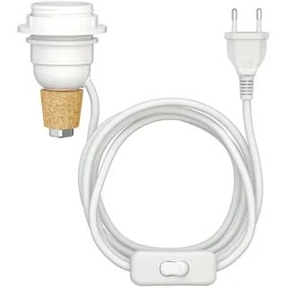 ledscom.de Tischlampe Korkenlampe FLAKO mit Schalter und Textilkabel, weiß, 1x E27 max. 60W, ohne Flasche, ohne Leuchtmittel