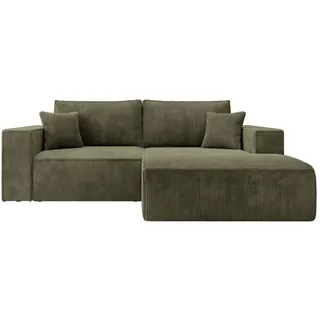 Selsey Ecksofa Farese Mini mit Cordbezug Olivgrün, rechts , Textil , Ottomane rechts, L-Form,L-Form , 240x167 cm , Wohnzimmer, Sofas & Couches, Wohnlandschaften, Ecksofas