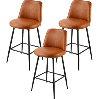 SucceBuy Barhocker Set, 3 Stück (98 cm hoch), Küchenstühle aus Kunstleder mit Rückenlehne und stabilem Metallgestell, Bistrostühle (Belastbarkeit: 136,1 kg) für Küche, Esszimmer, Bar oder Kücheninsel, Farbe: Braun