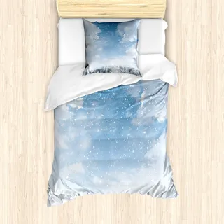 ABAKUHAUS Winter Mantele, Schnee, der in New York, Milbensicher Allergiker geeignet mit Kissenbezügen, 135 cm x 200 cm - 80 x 80 cm, Blau, Grau, Weiß - Weiß