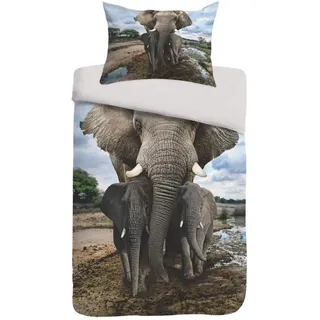 Sognamo Wendebettwäsche Mumba Elefanten bunt 135x200cm & 80x80cm Baumwolle mit Reißverschluss Bio Fairtrade