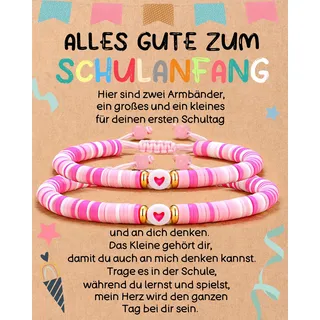 2 Stück Einschulung Geschenk Junge Mädchen Schulkind Geschenk Erster Schultag Schultüte Füllung Schulkind Armband Einschulungskarte Schulanfang Geschenke (2 Stk-Rosa)