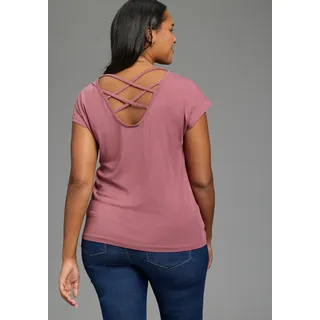 Yogashirt LAURA SCOTT CURVE "Große Größen", Damen, Gr. 56/58, rosa (rosenholz), Jersey, Obermaterial: 47% Baumwolle, 46% Modal, 7% Elasthan, clean, unifarben, Rundhals, Shirts Yogashirt