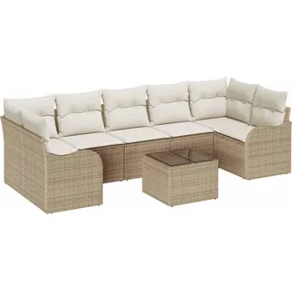 vidaXL Gartensofa-set mit Kissen mit Speicher 8 pcs Beige und Creme - Beige