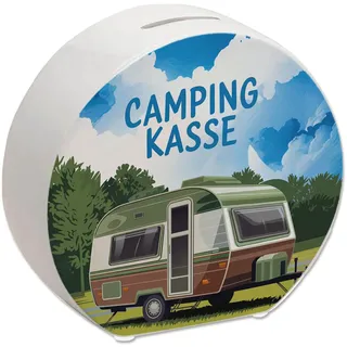 speecheese Spardose Wohnwagen auf Feld im Aquarellstil Campingplatz Farben | Camping Kasse Wohnmobil Illustration Perfekte Camper