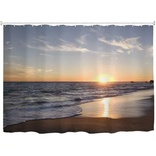 goodbath Extra breiter Duschvorhang, 274 x 183 cm, Ozean, Meer, Strand, Sonnenuntergang, wasserdichter Stoff, Badezimmer, Duschvorhänge, Set mit Haken, Braun, Blau, Orange
