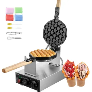 Vevor kommerzieller Bubble-Waffelmaker Eierpfannkuchenmaschine 1400 W, Waffel Maker aus Edelstahl mit antihaftbeschichteter Backfläche, Temperatur- und Zeitregelung, für Restaurant Bäckerei Snackbar