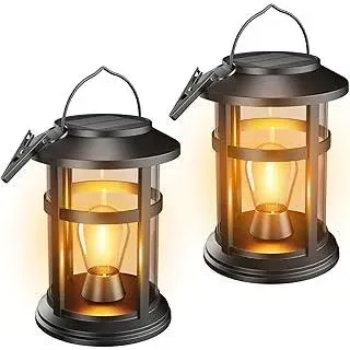 2 Stück Solarlampen für Außen Hängend, Solar Laternen für Draußen, IP65 Wetterfest, Solarlaterne mit LED Glühbirne für Garten, Balkon, Camping, Halloween, WeihnachtsDeko Beleuchtung
