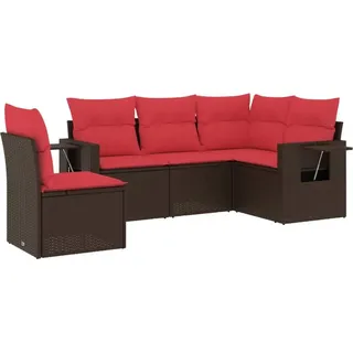 vidaXL 5-teiliges Gartensofa-Set mit Kissen, braun, Polyrattan - Braun