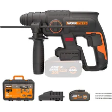 WORX NITRO WX381 Akku Bohrhammer 20V- bürstenloser Motor - multifunktionales Werkzeug zum Bohren, Hammerbohren & Meißeln - 2 Joule Schlagenergie - inkl. 20V 4Ah Pro Akku & Schnellladegerät