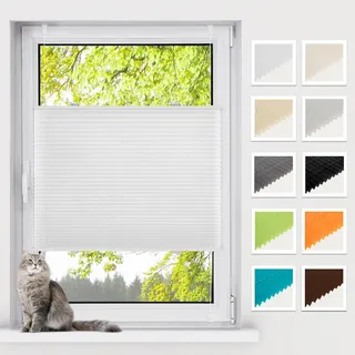 BelleMax Plissee ohne Bohren Klemmfix, Weiß 40x130cm(BxH), Easyfix lichtdurchlässig Sichtschutz und Sonnenschutz, Jalousie Plisseerollo mit Klemmträger, Faltrollo für Fenster & Tür