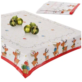 com-four® 4X Tischdecke mit Weihnachtsmotiv - Tischtuch abwischbar ca. 80 x 80 cm - weihnachtliches Mitteldecken-Set - Festliche Tafelwäsche für Adventskranz, Pyramide, Gastro (4 Stück - Rentiere)