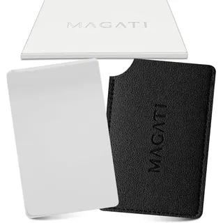 MAGATI Handspiegel klein inkl. Schutzhülle, Spiegel in Kreditkartenformat aus Edelstahl, Taschenspiegel, Kosmetikspiegel, Kleiner Spiegel, schminkspiegel klein 8.5x5.5cm, 1 Stück
