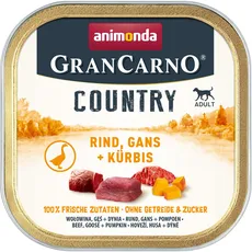 animonda GranCarno Country Nassfutter in Schale für erwachsene Hunde mit Rind, Gans + Kürbis 150 g