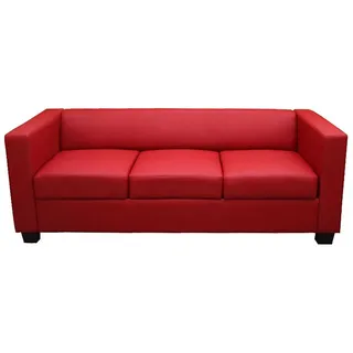 MCW 3Er Sofa Rot , Leder , 191x70x75 cm , Wohnzimmer, Sofas & Couches, Sofas, 3-Sitzer Sofas