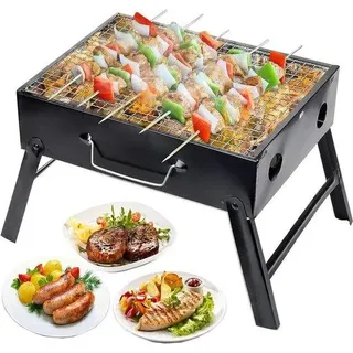 Portable Holzkohle Grill - Camping Grill für Außenkochen - Ideal für Picknick und Camping - Schwarz