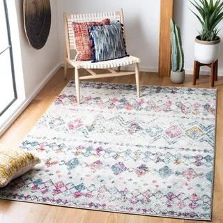 SAFAVIEH Boho Teppich für Wohnzimmer, Esszimmer, Schlafzimmer - Madison Collection, Kurzer Flor, Grau und Lila, 155 X 229 cm