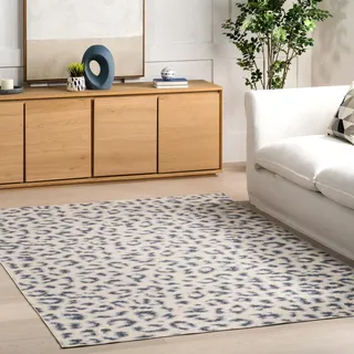 nuLOOM SpinClean Teppich, maschinenwaschbar, schmutzabweisend, mit Rutschfester Unterseite, flaches Profil, für Wohnzimmer, Schlafzimmer und Esszimmer, 120 x 180 cm, Blau (Mason Blue)