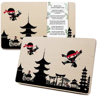 Yabaduu Individuelles Holzbrett für Kinder 23,5x15cm Frühstücksbrettchen Brotzeitbrett personalisiert aus Holz Tier-Motiv als Geschenk Geburtstag Kind RV007 (22 Ninja, Ohne Wunschname)