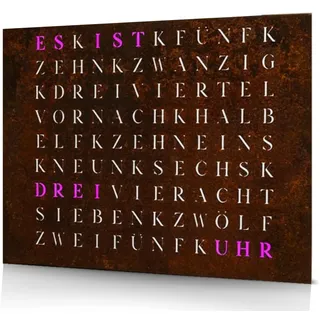 build-yours WordClock Jupiter Rost Optik - Wortuhr aus gerostetem Eisen - Moderne LED Wanduhr im Industrial Stil
