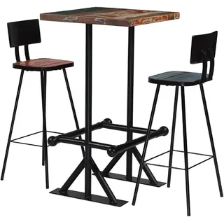 Industrielles Bar-Set Retro-Stil aus recyceltem Massivholz - Barhocker und Stehtisch Set als 3-TLG. Altholz Möbel in Mehrfarbig
