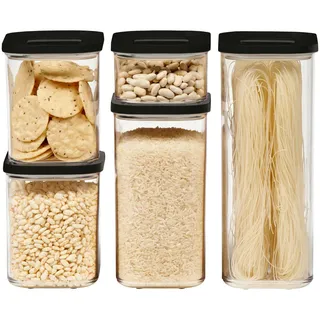 Mepal Vorratsdosenset , Schwarz , Kunststoff , 5-teilig , 0.425 l , 14.7x27.5x23 cm , Deckel mit Sichtfenster, lebensmittelecht, stapelbar , Küchenzubehör, Vorratsbehälter, Vorratsdosen