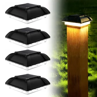 4 Stück Solar Pfostenkappe, Pfostenleuchte Solar, Solar Pfostenkappen, Lampe Solarlampe Außen, Solarzaun Pfostenleuchten, Säulenlampe ür Außen Garten Terrasse Zaun 3.5x3.5 4x4 Zoll Hölzerne Pfäle