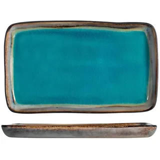 H&H 839054 Teide Set mit 4 rechteckigen Tellern, Steinzeug, hellblau, 14 x 24 cm