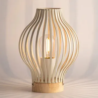 MJ PREMIER Tischlampe Kabellos, Tischlampe Batteriebetriebene Tischleuchte mit Timer-Funktion, Kabellose Metall mit LED Glühbirne für Wohnzimmer Schlafzimmer Tisch, Weiß