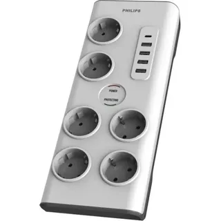 PHILIPS Steckdosenleiste, 4x USB Typ-A 25W, 1x USB-C 15W, 6x Typ-F, 2m
