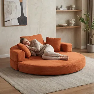 LVHOM Modulares Schlafsofa, Klappbares Bodensofa 2 Sitzer aus Cord, Klappsofa für Gäste & kleine Räume, Tagesbett Ohne Montage, Orange - Orange