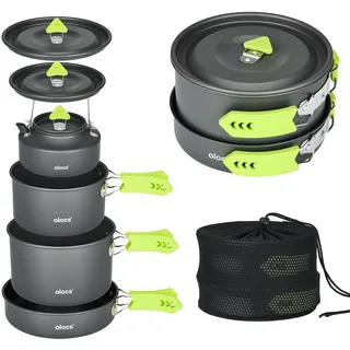 Alocs Camping Kochgeschirr Set 4-in-1 - Outdoor Topfset aus hartanodisiertem Aluminium mit 3L/1,5L Töpfen, Pfanne & Wasserkessel - Leichtes Camping Geschirr für 2-4 Personen, Wandern & Trekking