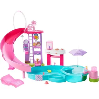 Barbie Puppenzubehör Traumpool Spielset mit Rutsche und schäumendem Whirlpool Beige