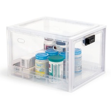 Theo&Cleo Medikamenten Aufbewahrungbox, Abschließbare Durchsichtige Box für Handys, Süßigkeiten, Snack, Persönlicher Safe Persönlicher Safe Faltbar (Weiß)