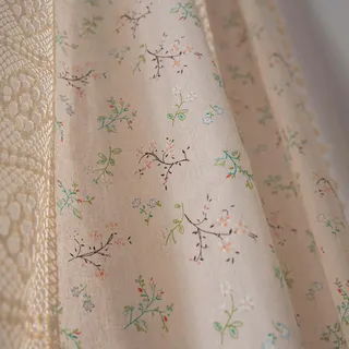 Freyamy Boho Vorhänge Landhausstil Baumwolle Leinen Quaste Gardinen Vintage Aushöhlen Transluzente Beige Kahki Blümchen Scheibengardinen Häkeln Gardine mit Stangedurchzug,2 Stück,160x150cm (HxB)