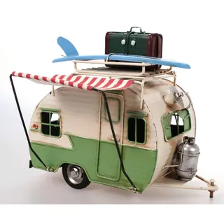 Schick Wohnwagen aus Metall hellgrün mit Rahmen und Spardose Camper Auto Oldtimer Nostalgie
