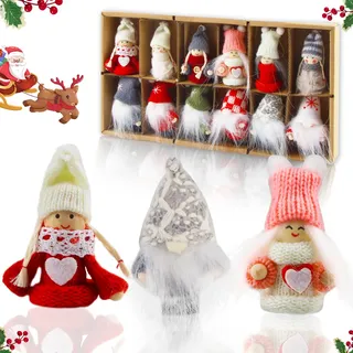 Hyran Weihnachtswichtel Set, 12 Stück Weihnachten deko, Weihnachtsfiguren Klein, Wichtel Figuren, Weihnachtsdeko Figuren, Weihnachtenbaum Anhänger