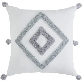 Indigo Ink Medallion Collection Boho-Kissen mit Quasten, getuftet, Diamanten, 50,8 x 50,8 cm, Weiß
