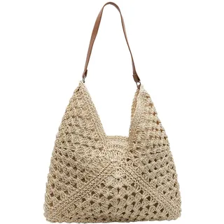 Macayda Strohtasche Damen Geflochtene Tasche, Sommer Korbtaschen Damen Mittelgroß Basttasche Boho Stroh Woven Bag Flechttasche für Strand Reisen Urlaub (weiß)