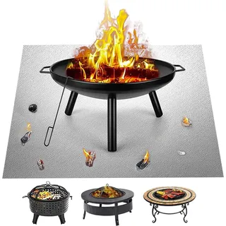 Quadratische Feuerschale 80 x 99 cm tragbare und feuerfeste Schutzunterlage für den Grill robust für Terrasse Rasen Garten