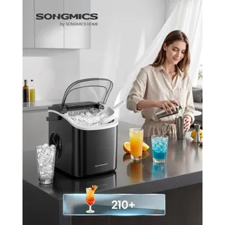 SONGMICS Eiswürfelbereiter tragbar, Eiswürfelmaschine mit Selbstreinigung, 2 Würfelgrößen, für Küche, Camping, Party, schwarz