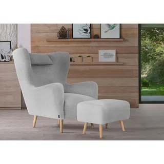 Home Affaire Ohrensessel Telford Fellimitat 77 x 106 x 92 cm Grau mit Hocker