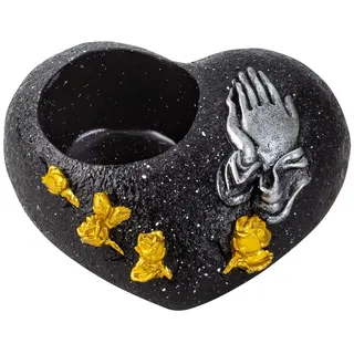 Novaliv Grabschmuck Herz Schwarz Hände Beten Grabdeko Grabherz Wetterfest Grabdekoration Grablicht Grablaterne Teelichthalter Trauerstein