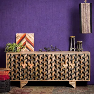 Native Home Sideboard 3D, mit Muster, Modern, Massiv, mit Türen, Mangoholz, Kommode, H x B x T: 75 x 177 x 45 cm, Braun