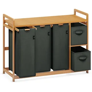 ADEL DREAM Wäschekorb 5 Fächer Wäschesammler 190L Wäscheboxen Mit Korb Wäschesortierer mit 3 Wäschesäcken & 2 Stoffboxen mit Ablage Wäschesack Bambus Wäscheregal Wäschebox Laundry basket Dunkelgrau